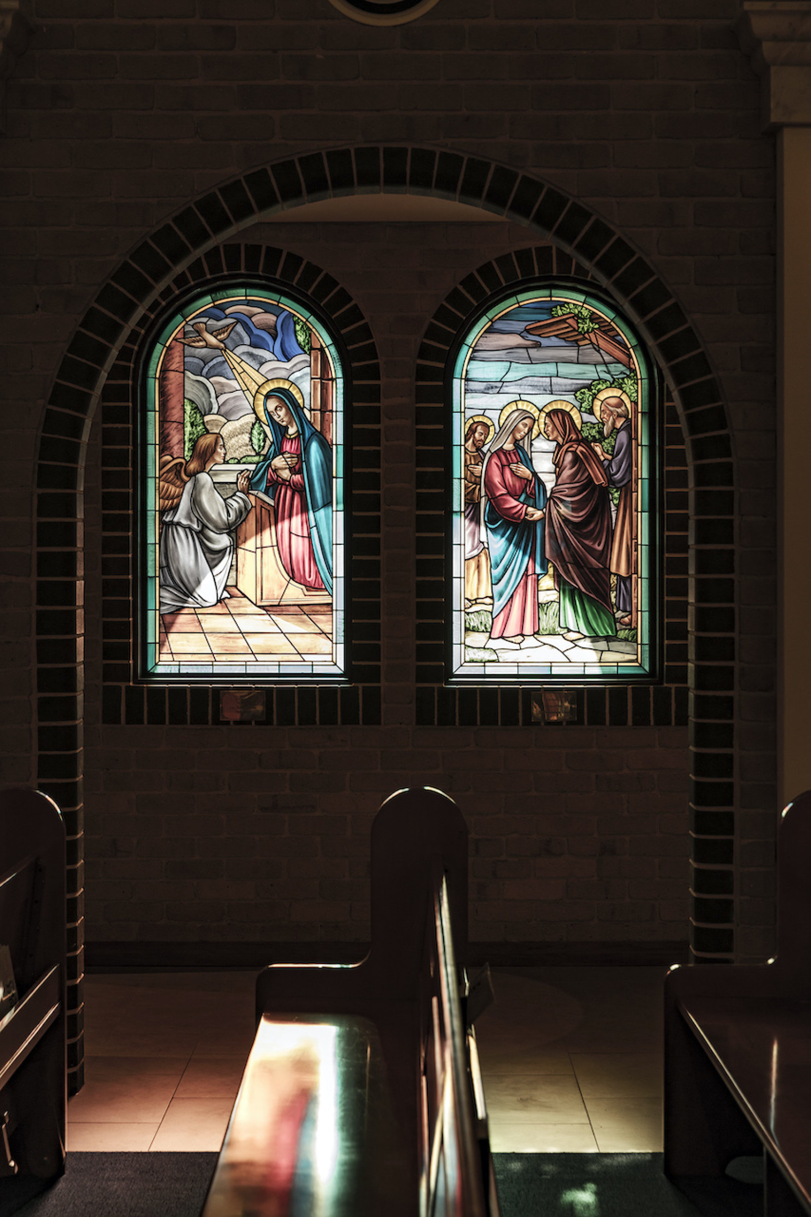 OLHC inside view of stained glass windows 1